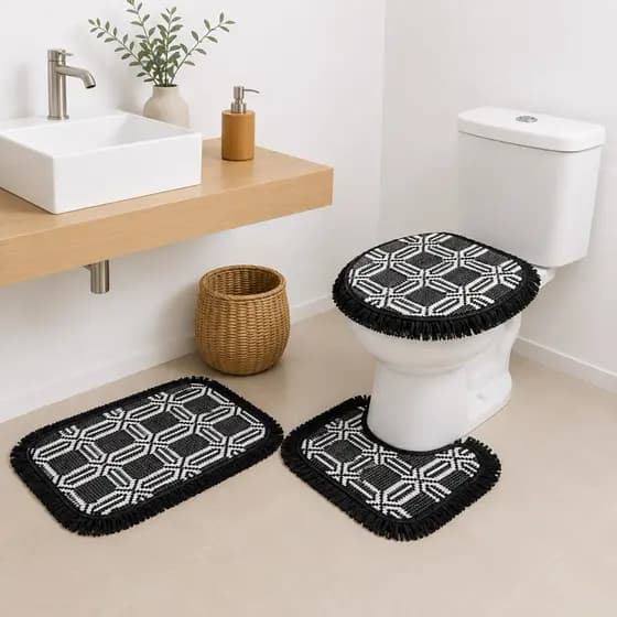 Jogo De Banheiro Tapetes de Algodão Kit 3 Peças Macio Decorativo