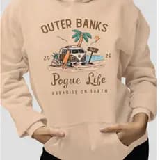 Moletom Feminino Estiloso OUTERBANKS Com Capuz em Algodão Flanelado Blusa de Frio Unissex Canguru