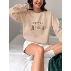 Moletom Careca Feminino Moda Western Cowgirls Texas Estampas Variadas Casaco de Frio Flanelado