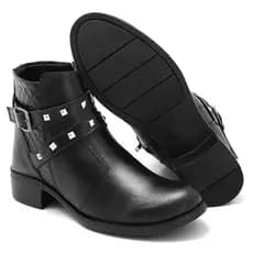 Coturno Feminino  Montaria Bota Cano Curto de Salto Baixo Com Zíper