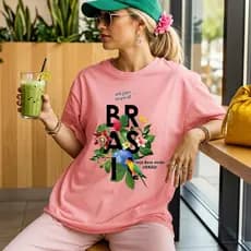 T-Shirt Feminina Brasil Core Tropical Estampa Floral Verão Camiseta 100% Algodão 30.1 Plus Size