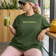 T-Shirt Feminina Made in Brazil Básica Moderna Minimalista Camisa Algodão Plus Size G1 ao G5