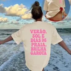Tshirt Blusão de Praia Feminina Verão Tendencia Moda Praia Plus Size G1 ao G5