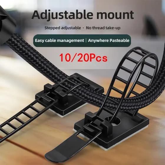 10/20 Pcs Abraçadeiras De Cabo De Nylon Autoadesivas Ajustáveis , Braçadeiras Grampos Alças Kits Organizadores De Cabos Para Gerenciamento De Fios