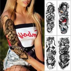 Grande Manga Braço Tatuagem Hourglass Diamante À Prova D'água Temporária Falso Tatoo Etiqueta Do Crânio Máscara De Poker Halo Tatto Completo Das Mulheres Dos Homens
