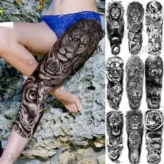 Tatuagens Temporárias Realistas Rosa Leão Para Mulheres Homens Adultos Tatuagem Mecânica De Lobo Tigre Falso Autocolante Faça Você Mesmo À Prova D'água Nas Coxa
