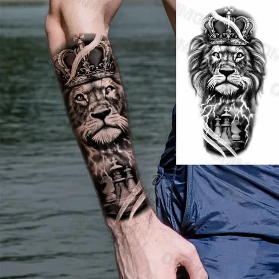 Tatuagens Temporárias Do Antebraço Da Coroa Leão Negro Para Homens