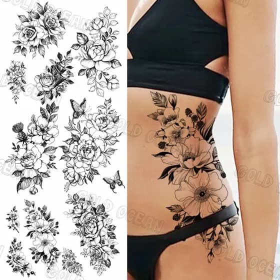 Tatuagens Temporárias De Folha De Ameixa Para Meninas Femininas Flor De Rosa Falsas De Cintura À Prova D'água Do Corpo