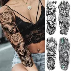 Grande Tatto Temporária Tatuagem Manga Braço Máscara De Rosa Poker À Prova D'água Adesivo Lion Crown Body Art Completa Falso Tatoo Mulheres Homens Personalizar