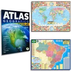 Mapa Mundi Brasil Atlas Escolar Rodoviário Politico Geografia material livro poster mapa atual