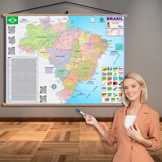 Mapa Brasil Politico Moldura Banner Pendurar Escolar Geográfico Poster Moldura montado 2026