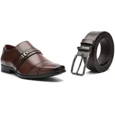 sapato social masculino marrom cappuccino + cinto social