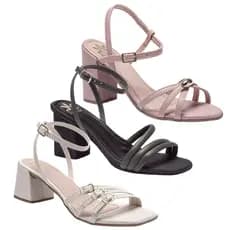 Kit 3 Pares Sandália Feminina Vi Bela Elegante Conforto Moda Salto Bloco Casual Estilo Tiras Festa