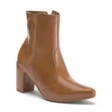 Bota Feminina Vi Bela Salto Bloco Bico Fino Cano Curto Coturno Brilho Estilo Moda Tendência