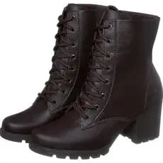 Bota Feminina Cano Curto Coturno Salto Grosso Tratorado Lançamento Moda