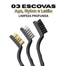 Kit 03 Escovas Multiuso Cerdas Aço Nylon Latão Limpeza Pesada Ferrugem Grelha Oficina