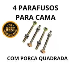 Kit com 4 Parafusos para Cama e Móveis - 12cm 1/4" com Porca Quadrada