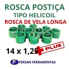 Rosca Postiça Tipo Helicoil 14 x 1,25 x 9v - Rosca de Vela Longa - Pacote 10 unidades