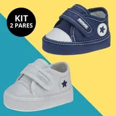 Kit 2 Pares Tênis Bebê Infantil Sapatinho Velcro
