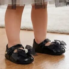 Sapatilha de Bebê Menina Luxo Com Laço e Pérolas  Confortável Batizado Casamento Festa