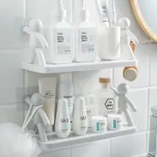 Prateleira plástico com adesivo Suporte Prateleira Boneco Multifuncional Banheiro Cozinha Buddy Decoração