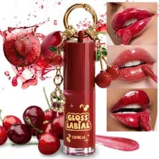 Gloss Labial Brilho Cereja Pingente Chaveiro Vermelho Pincel Hidratante Longa Duração