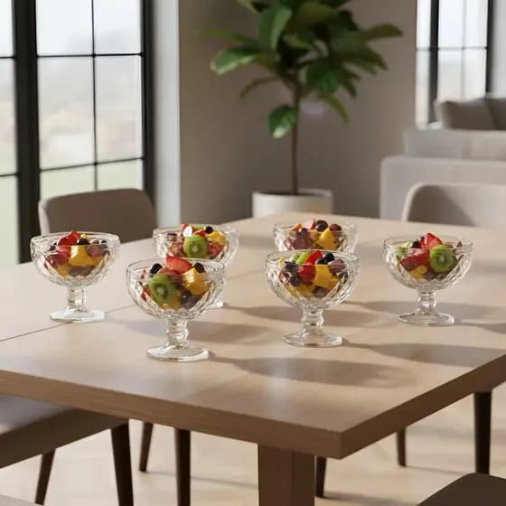 Conjunto 6 Taças Sobremesa Vidro Bico de Abacaxi Cristal Transparente Mesa Elegante Resistência