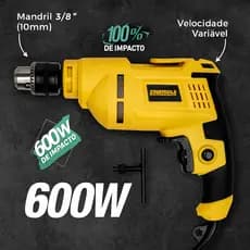 Furadeira de Impacto 127V 600W Mandril 3/8" Reversível com Chave – Leve e Potente