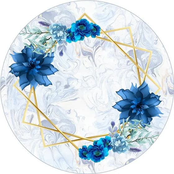Painel Redondo Tecido Sublimado com/elástico Floral azul 01