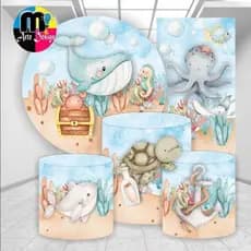Kit  Capa Painel Fundo Do Mar Redondo 150x150cm  / Trio Cilindros / Romano 200x100cm(🚨LEIA A DESCRIÇÃO🚨)