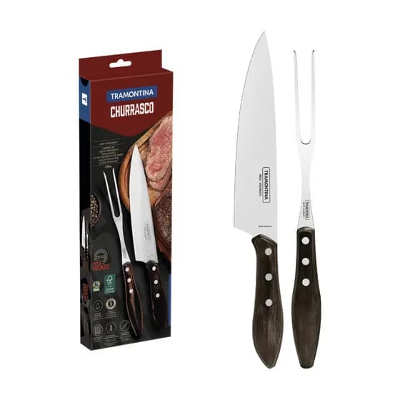 Jogo Trinchante para Churrasco Tramontina Polywood Castanho 2 Peças