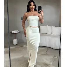Conjunto Cropped Tomara que Caia + Saia Midi Fenda