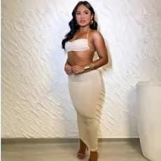 Conjunto Saia Midi + Cropped Sutiã Feminino Suplex Moda Praia Verão