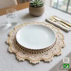 Sousplat De Crochê artesanal Jogo Americano Redondo Feito À Mão Mesa Posta Premium