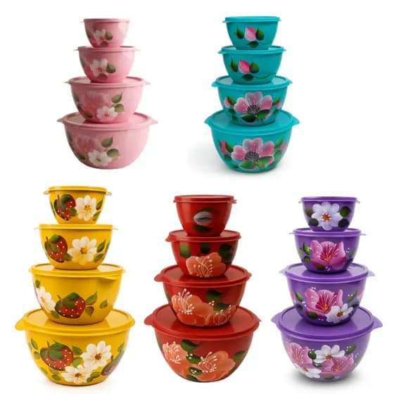 5 conjunto de potes Bowl decorados com 4 potes para alimentos
