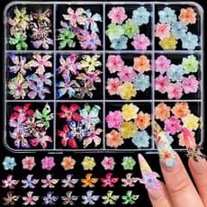 Kit 12 Grade Flores de Resina 3D para Unhas Acessórios de Nail Art para Unhas Postiças Decoração Floral Colorida DIY