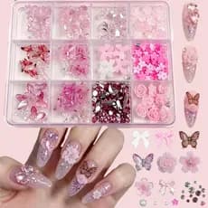 Flores de Resina Transparente 3D para Unhas 12 Grade com Cores Sortidas Charms para Unhas Postiças Decoração de Manicure