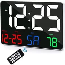 Relógio De Parede Digital LED De 11.5 " Visor Grande Com Controle Remoto Brilho Ajustável , Calendário , Temperatura , Soneca , 12/24 H