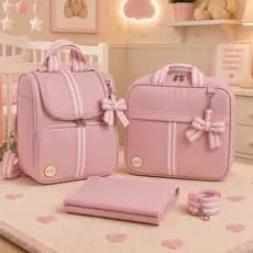 Kit Mala Maternidade Luxo 3 Peças Impermeável Bolsa Mochila Trocador