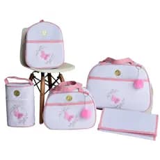 Kit Mala Maternidade Bolsa de Bebê Menina Rosa,  Rose goiaba, vermelho 5 peças com mochila e trocador