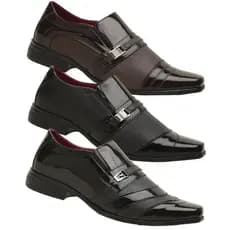 Kit De 3 Pares Sapato Social Masculino Em Verniz Moderno Confortável Garçon Trabalho para Igreja
