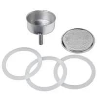 Kit C/ Funil + 3 Anéis de Borracha E Filtro Para Cafeteira Italiana 6 Xícaras