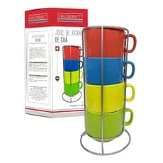 Jogo De Xicaras Chá Coloridas 200ml  Resistente Hauskraft Com Suporte