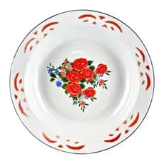 Kit 12 Pratos Esmaltado Fundo Decorado 22cm Rustico Retro