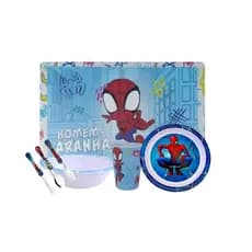 Kit Refeição Infantil Homem Aranha  7pçs Talheres E Lugar Americano Azul