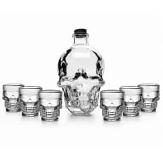 Garrafa Licoreira Vidro Caveira 400ml + 6 Copos Shot Crânio