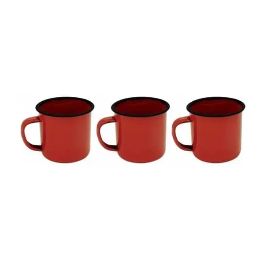 Jogo C/ 3 Mini Canecas Esmaltadas 5cm Vermelha - Yazi