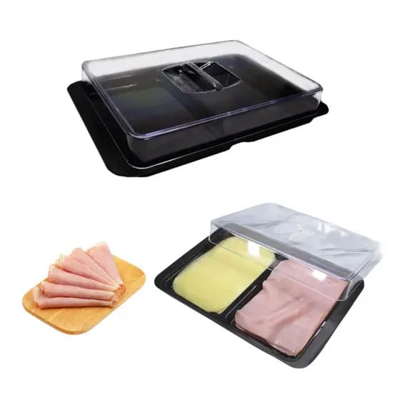 Porta Frios Duplo Preto com Tampa Transparente Organizador de Geladeira para Presunto Queijo e Frios