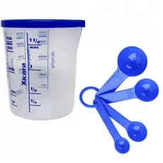Kit Copo Medidor Graduado 400ml C/ Tampa 4 Colheres Dosadora