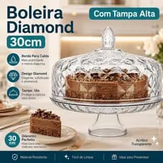 Boleira Diamond 30cm Com Tampa Borda Alta Para Calda Porta Bolo